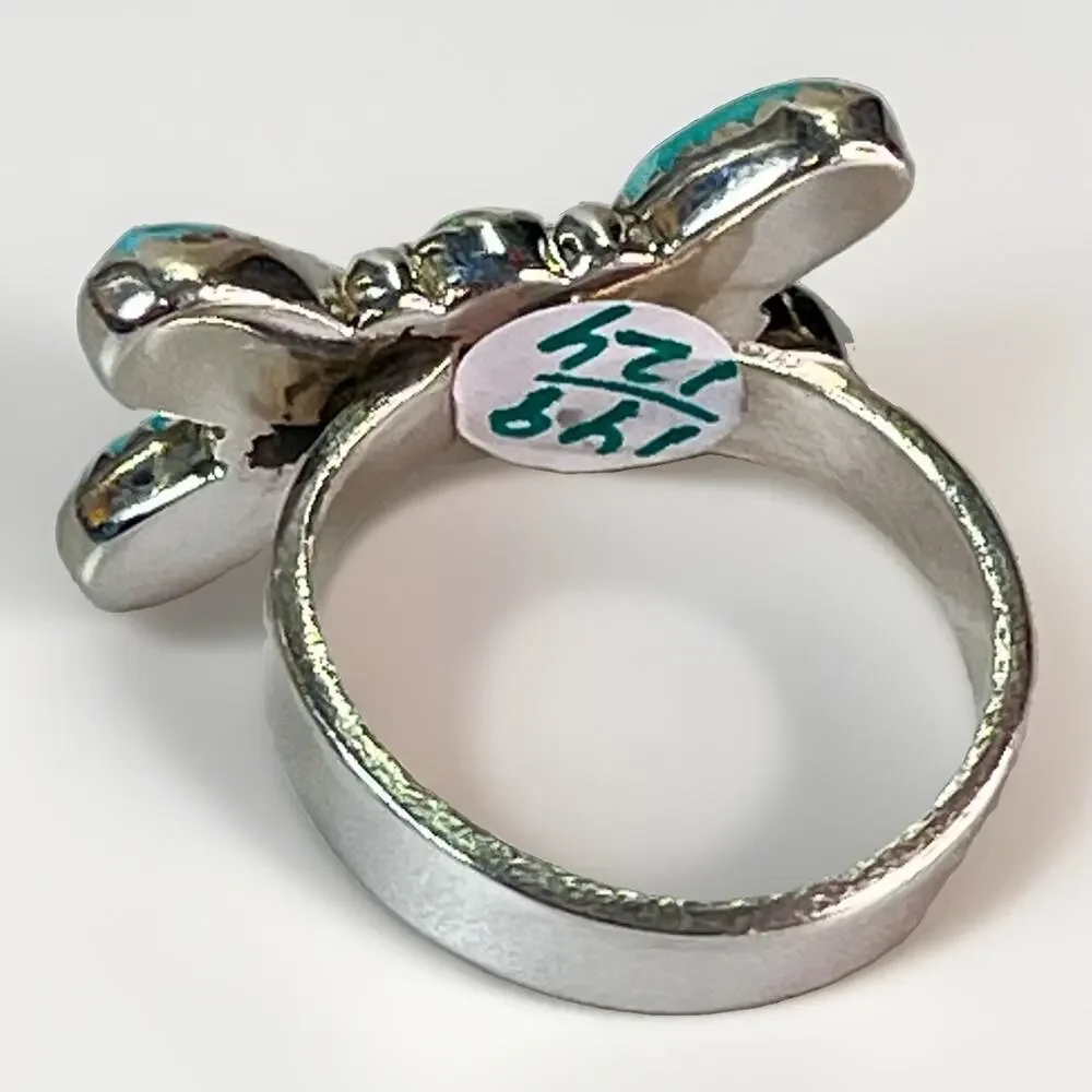 Southwest Sterling Silver Kingman Turquoise Pink Opal Butterfly Cluster Ring